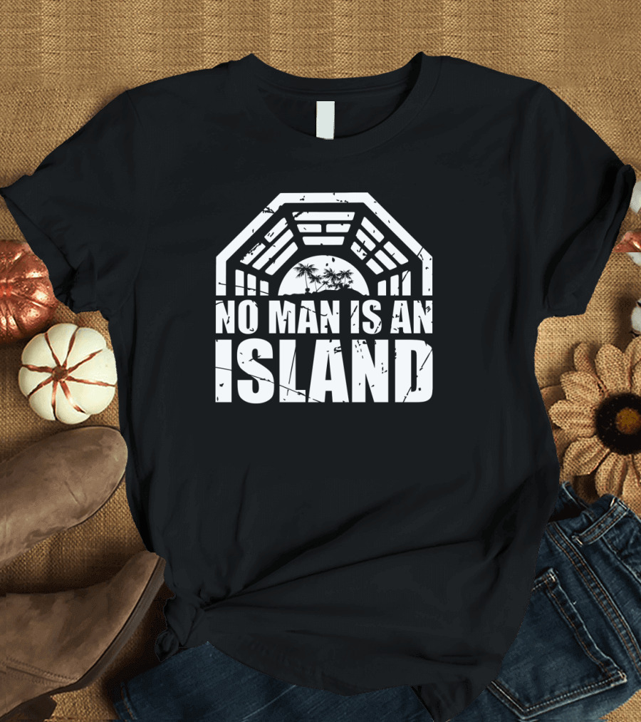 No Man Is An Island Palm Trees and Geometric Structure T-Shirt