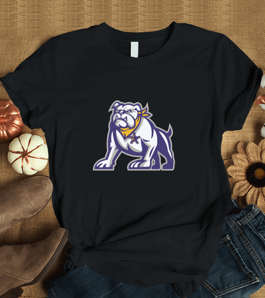 Bulldog Sheriff with Yellow Bandana and Badge Crouching T-Shirt