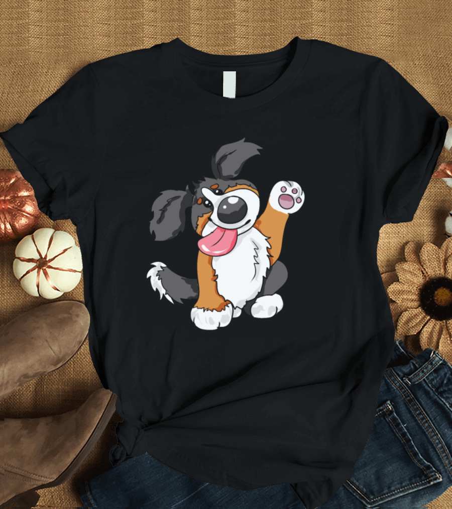 Bernese Mountain Dog Puppy Cartoon Illustration with Waving Paw T-Shirt