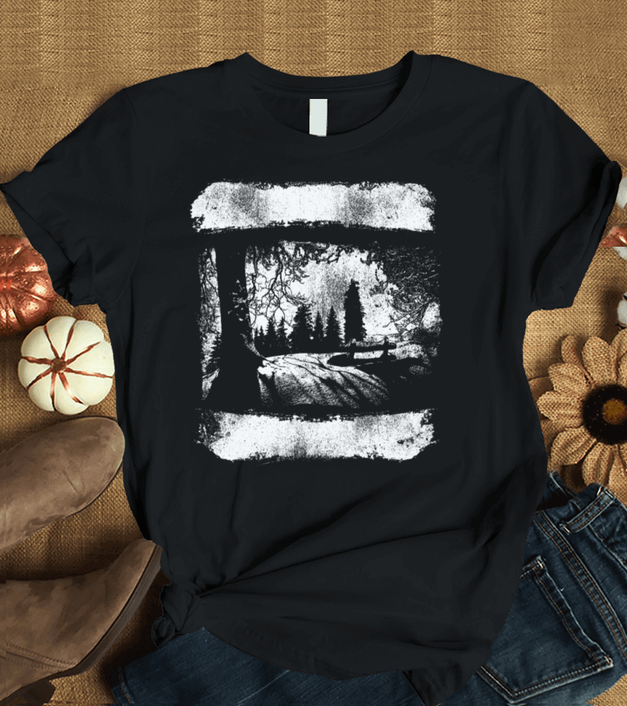 Winter Wilderness Scene with Snow-Covered Mountains and Pine Trees T-Shirt
