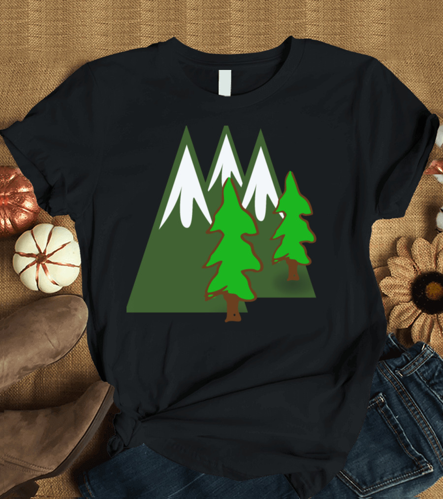 Evergreen Mountains Snow-Capped Peaks and Pine Trees T-Shirt