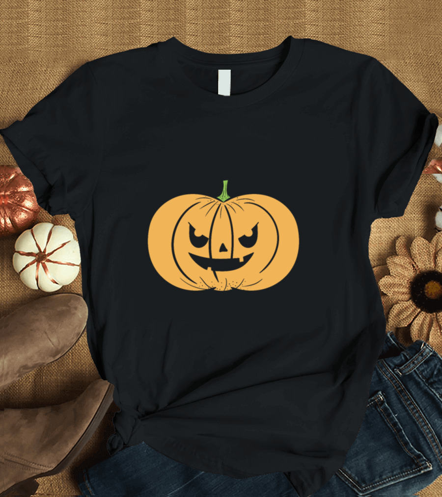 Orange Jack O Lantern Pumpkin Halloween Face T-Shirt