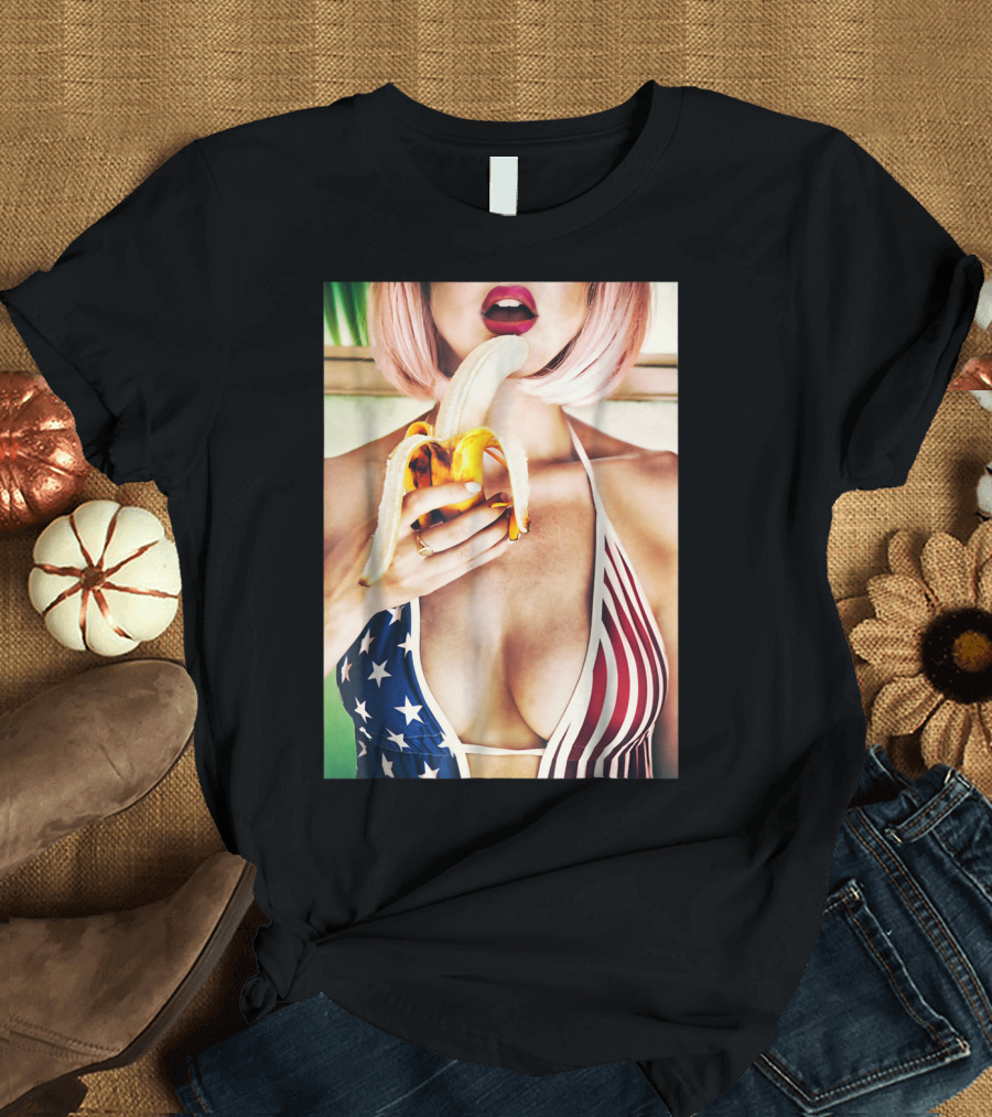 Banana Usa Girl Club Stars and Stripes Retro Pin-Up T-Shirt