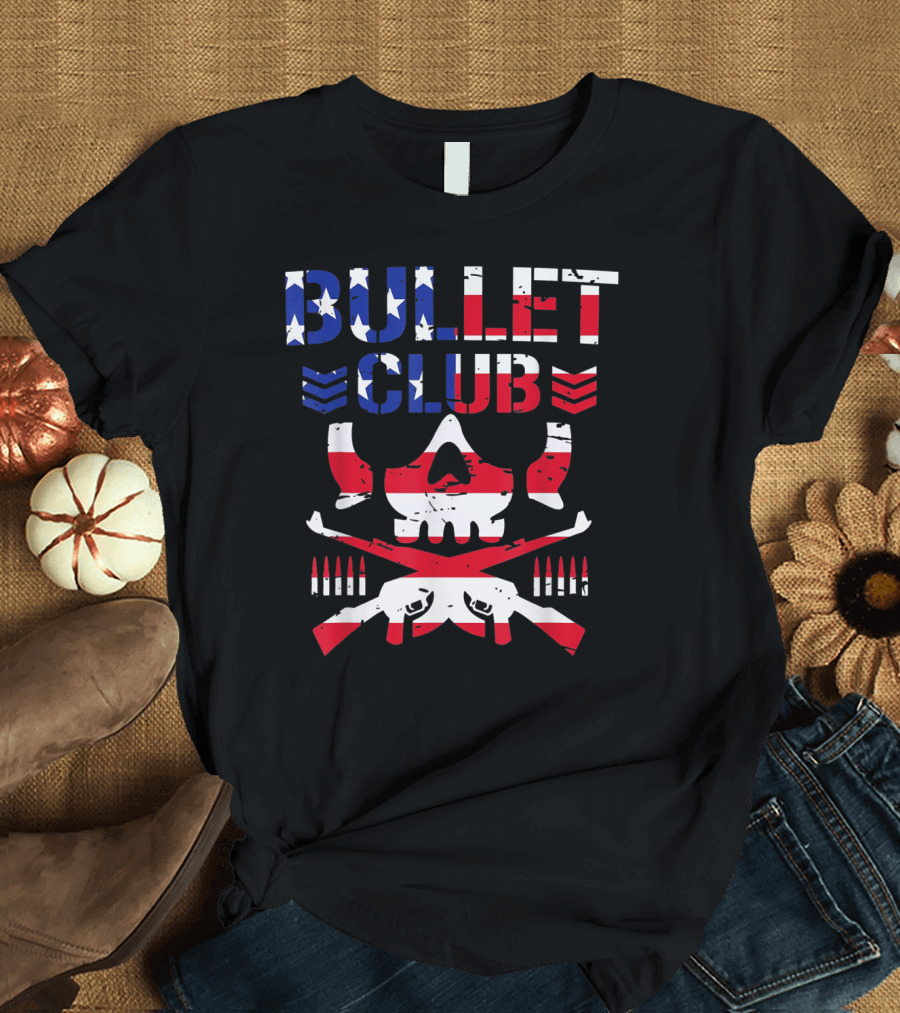 BULLET CLUB American Flag Skull Guns and Bullets T-Shirt