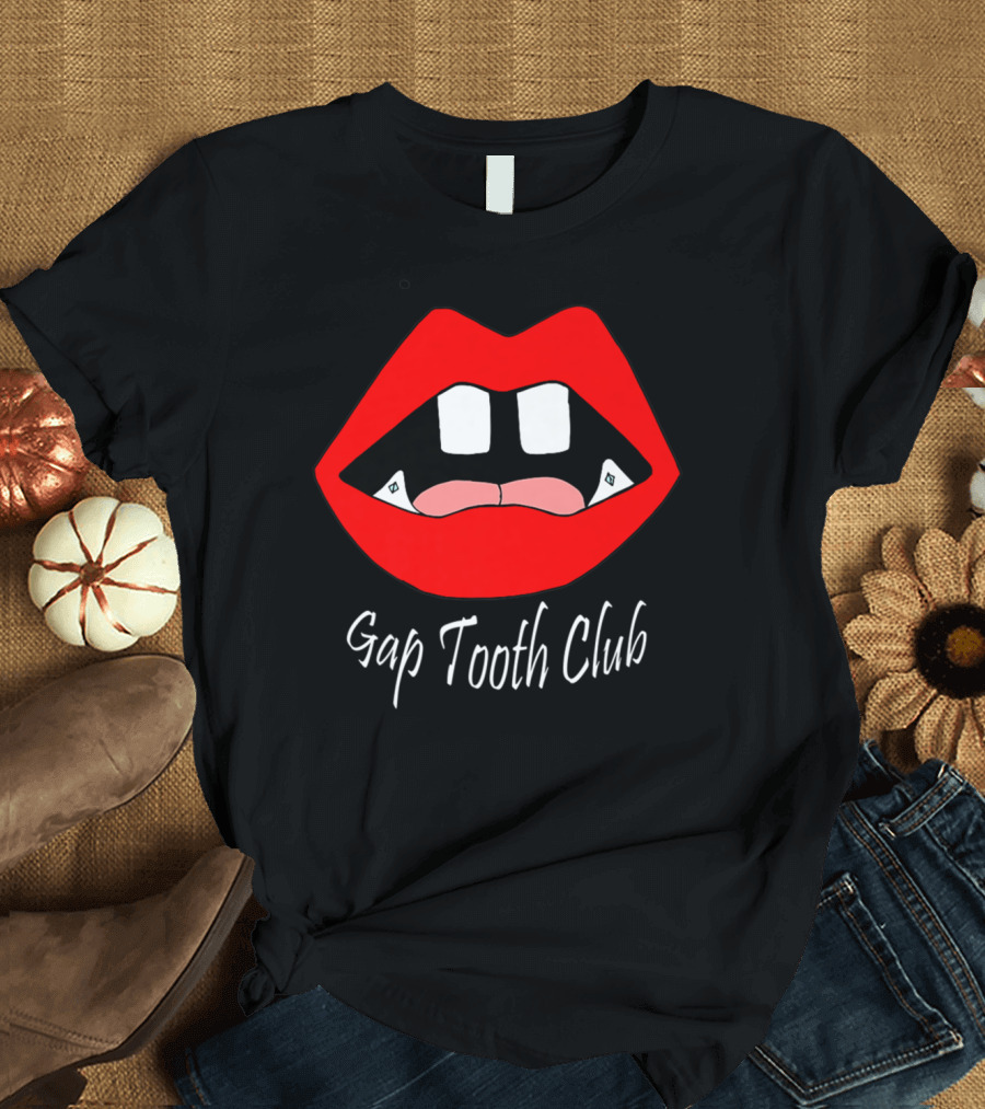 Gap Tooth Club Red Lips Icon with Diamonds T-Shirt