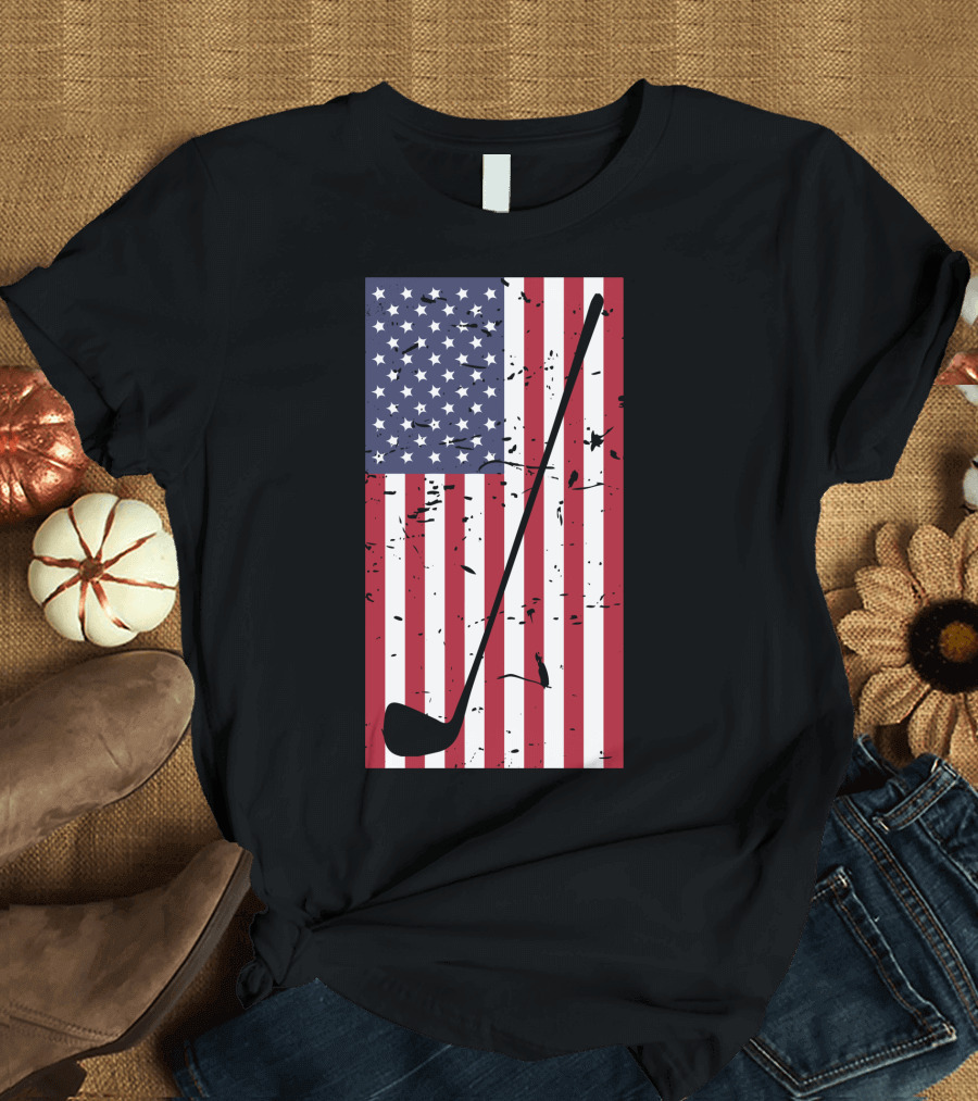 Patriotic Golfer Club USA Flag Golf Club T-Shirt