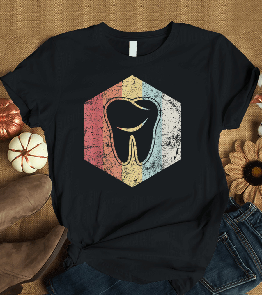 Dentist Dental Assistant Hygienist Retro Tooth Hexagon T-Shirt