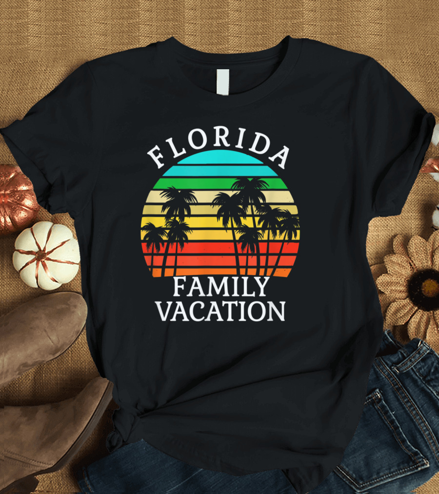Florida Family Vacation Palm Trees Vintage Sunset T-Shirt