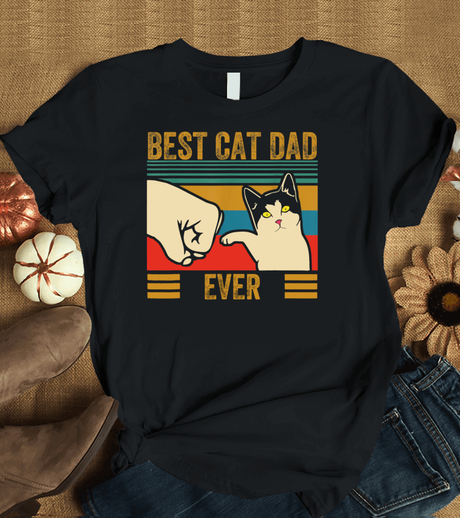 Vintage Best Cat Dad Ever Fist Bump Men's T-Shirt
