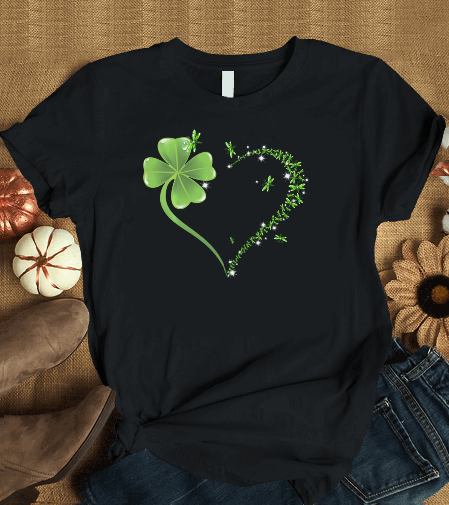 Dragonfly Heart Irish Shamrock Saint Patrick T-Shirt