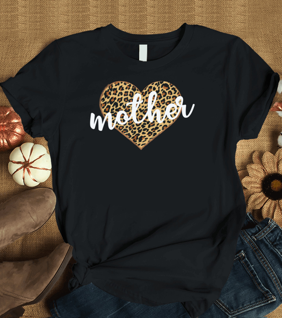 Mother Leopard Pattern Heart T-Shirt
