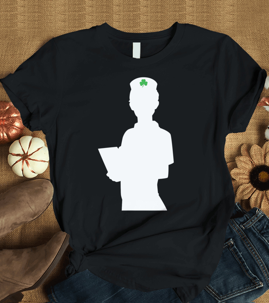 St Patricks Day Nurse Silhouette with Shamrock Hat T-Shirt