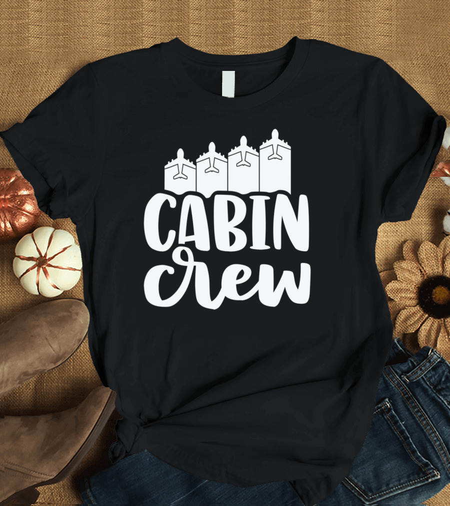 Vintage Cabin Crew Flight Airplanes on Runway T-Shirt