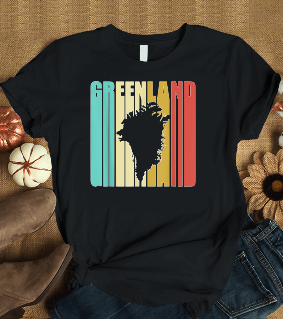 Greenland Vintage Map Silhouette Retro Color Stripes T-Shirt