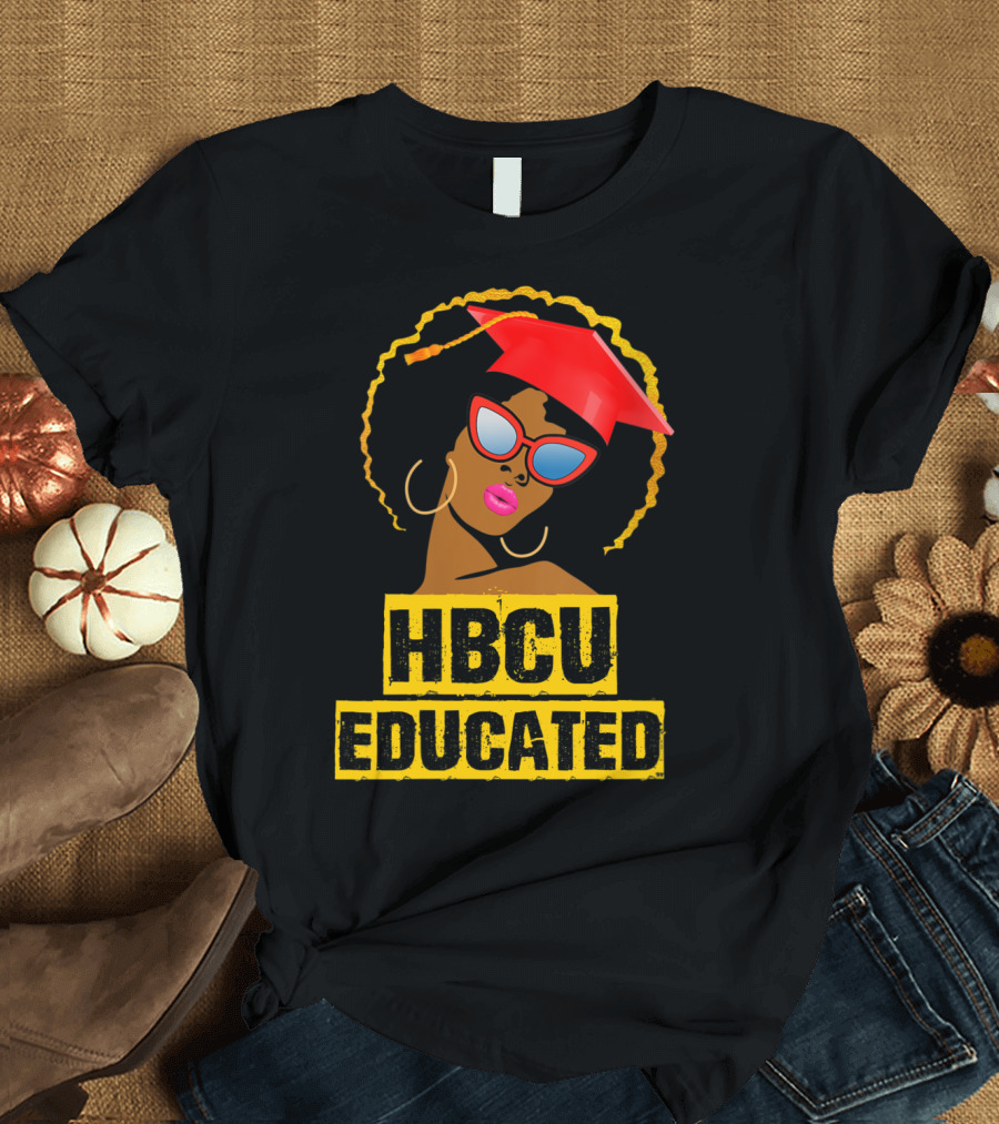 HBCU Educated Black Girl Graduate with Afro and Graduation Cap T-Shirt