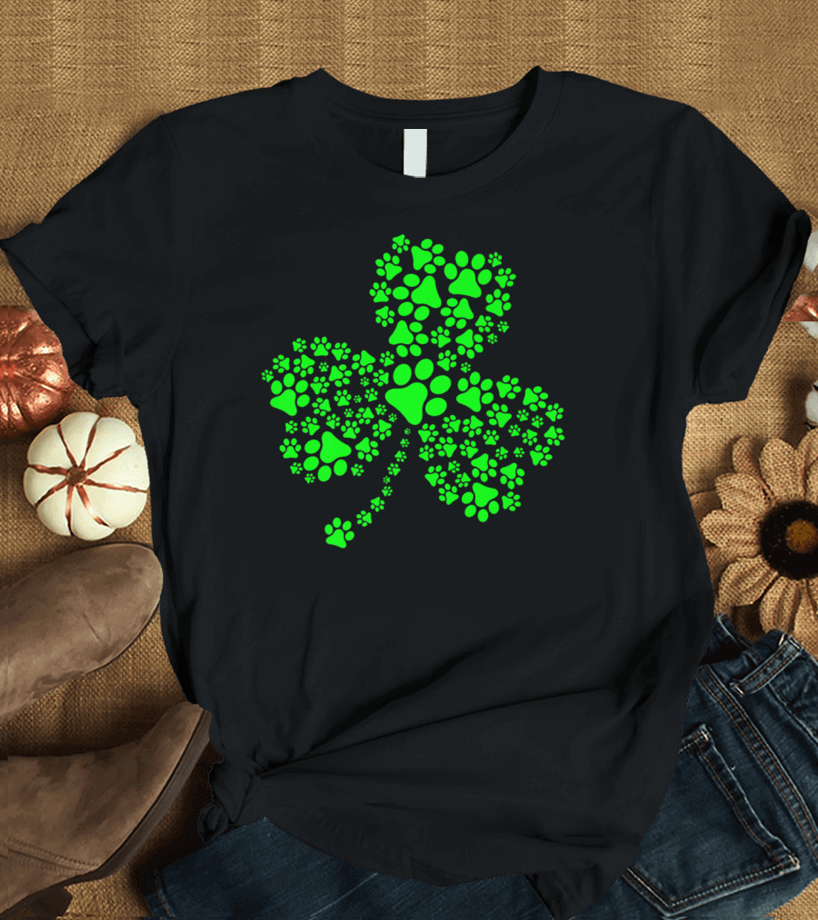 St. Patrick's Shamrock Made of Dog Paws Heart T-Shirt