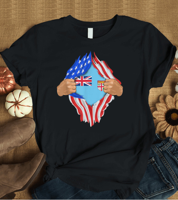 T-Shirt: Fijian Blood Inside Me Fiji Flag United States American Style Fusion T-Shirt Fijian Blood Inside Me Fiji Flag United States American Style Fusion T-Shirt
