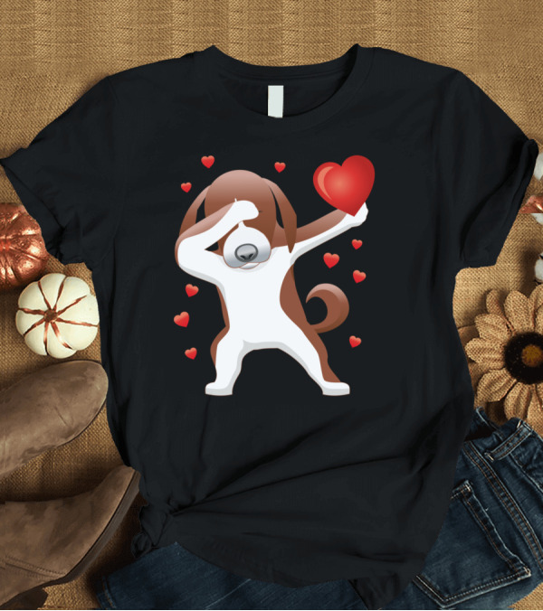 T-Shirt: Valentine's Day Dabbing Dog with Heart and Love T-Shirt Valentine's Day Dabbing Dog with Heart and Love T-Shirt