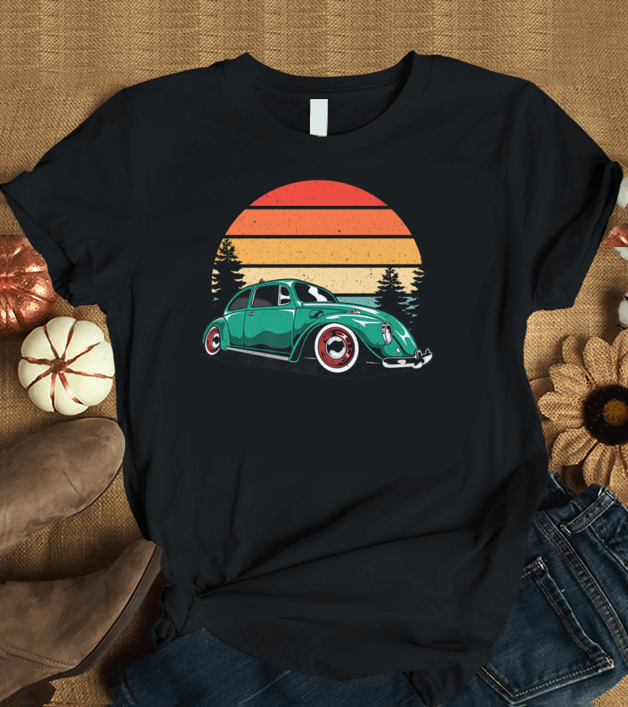 Vintage Beach Tuning Bug Beetle Sunset Forest T-Shirt