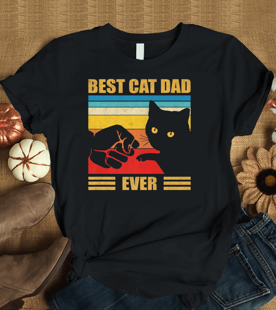 Vintage Best Cat Dad Ever Fist Bump T-Shirt