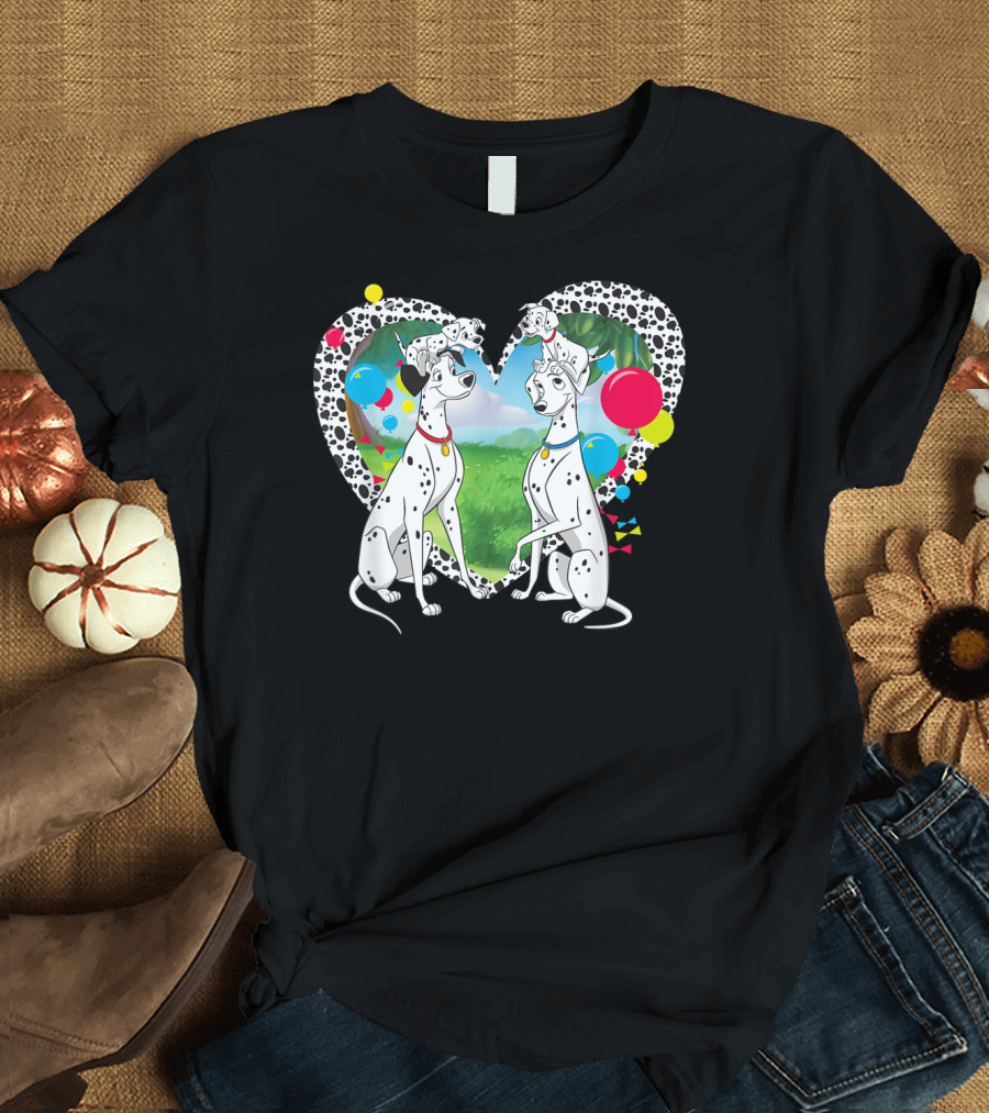 Disney 101 Dalmatians Pongo and Perdita Heart Balloons T-Shirt
