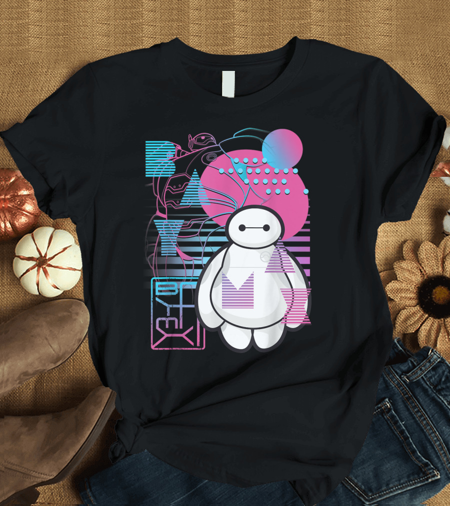 Disney Big Hero 6 Baymax Neon Blue Pink Geometric T-Shirt