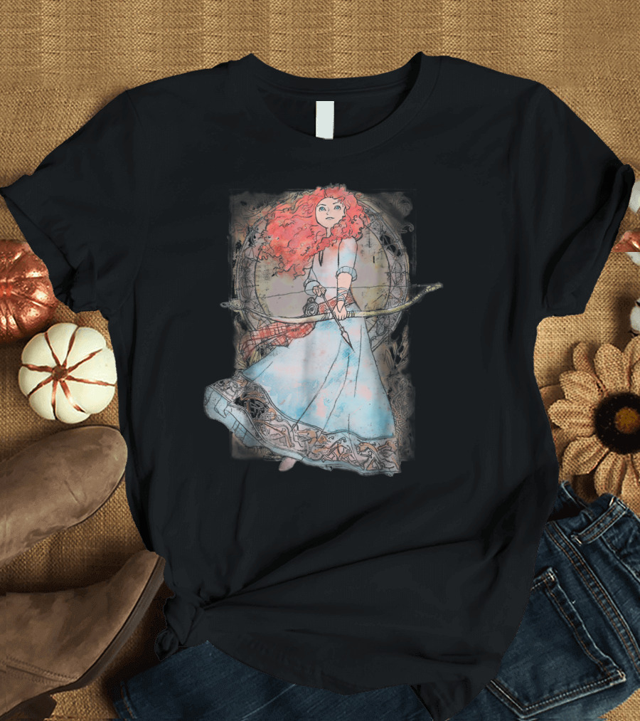 Disney Brave Merida Watercolor Nouveau Artwork with Bow and Celtic T-Shirt