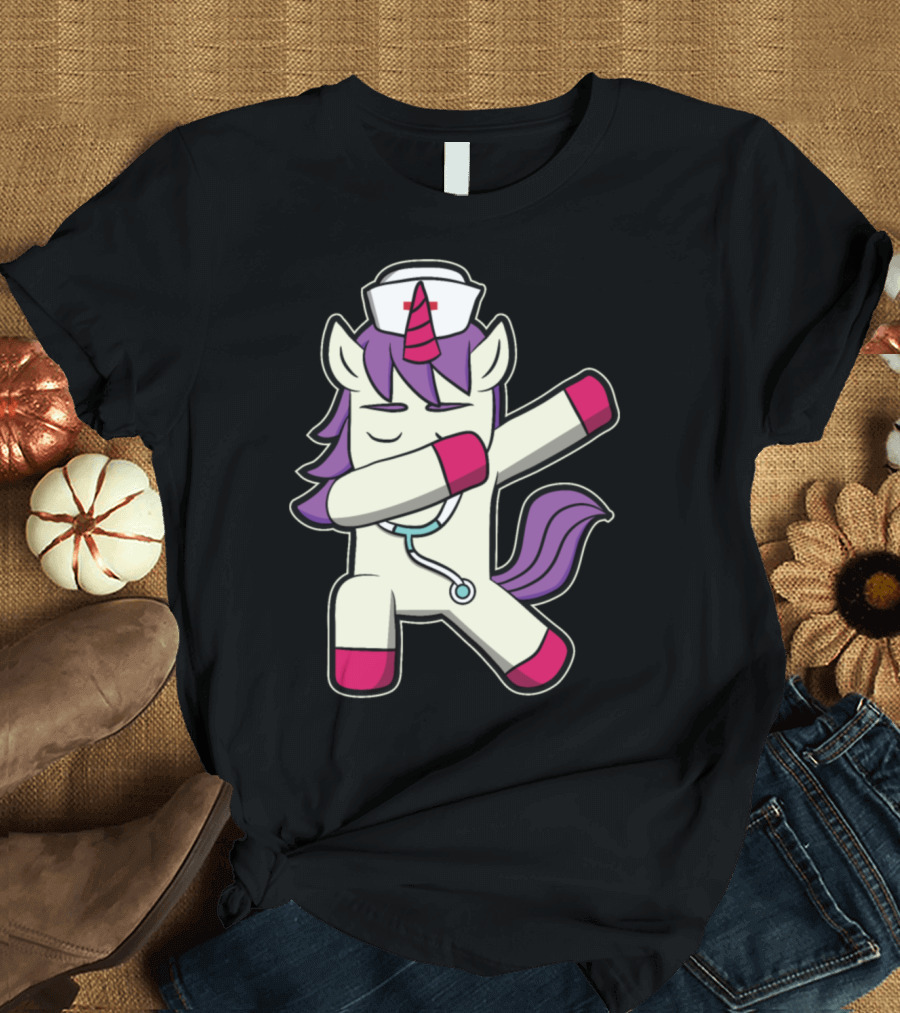 Dabbing Unicorn Nurse with Medical Stethoscope and Hat T-Shirt