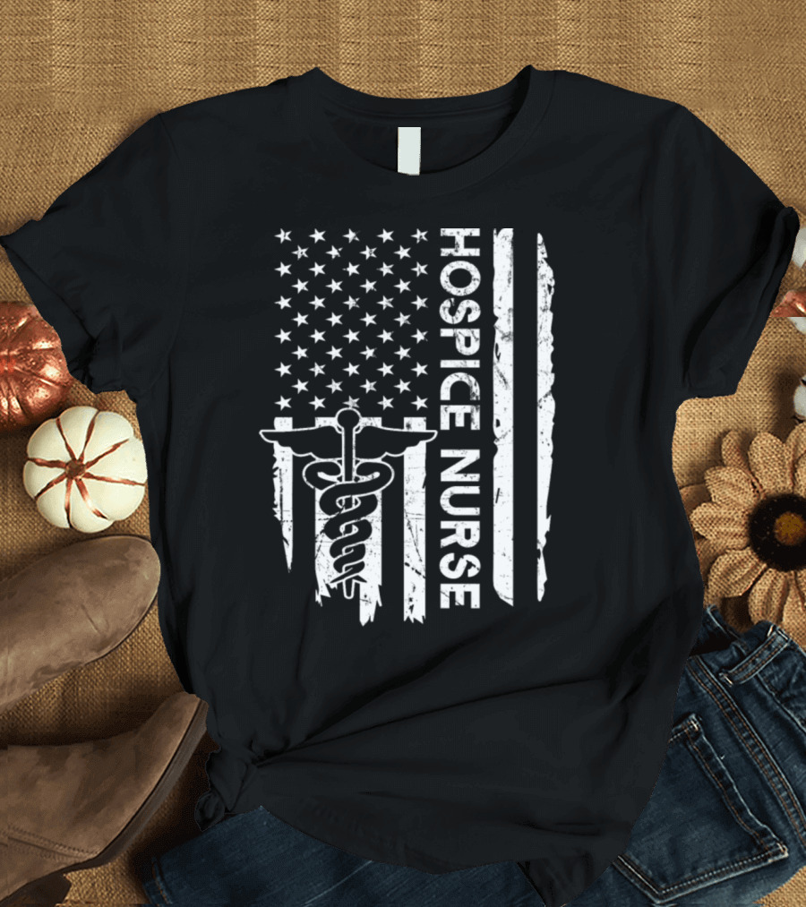 Hospice Nurse American Flag Caduceus T-Shirt