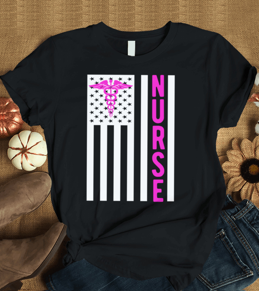 American Nurse Caduceus Vintage USA Flag T-Shirt