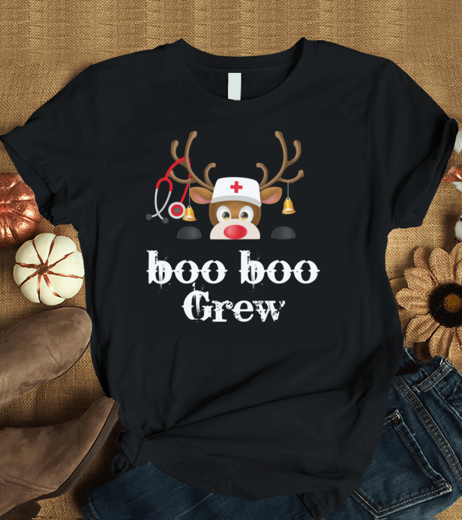 Boo Boo Crew Reindeer Nurse Christmas Stethoscope Hat T-Shirt