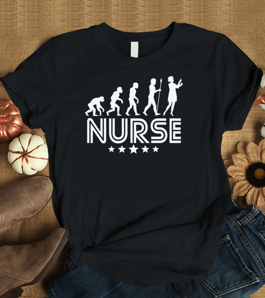 Nurse Evolution Retro Style with Five Stars T-Shirt