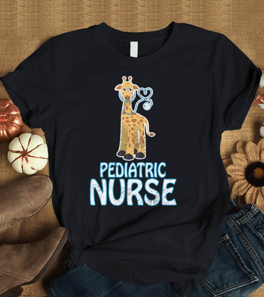 Pediatric Nurse Giraffe with Heart Stethoscope T-Shirt