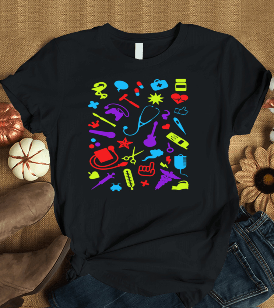 Nurses Sm0ad Neon Medical Instruments and Icons T-Shirt