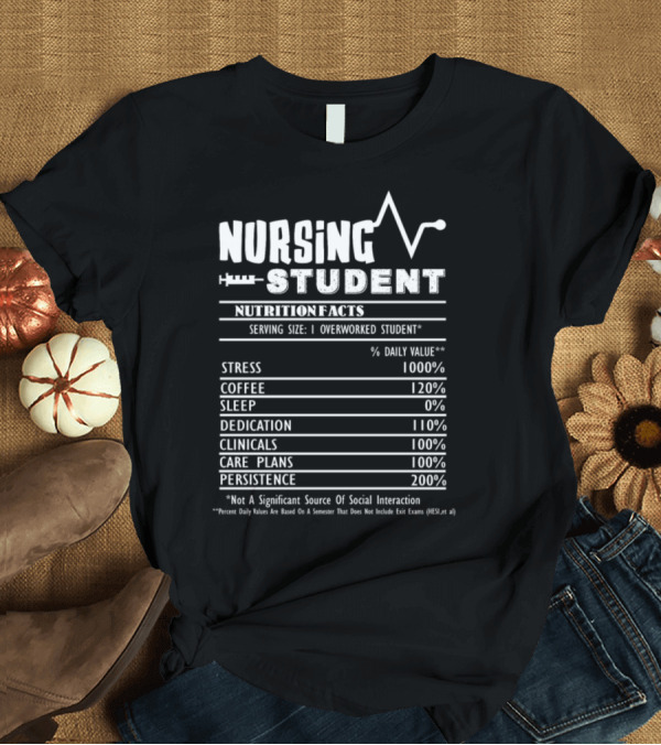 T-Shirt: Nursing Student Nutrition Facts Stress Persistence Coffee Dedication T-Shirt Nursing Student Nutrition Facts Stress Persistence Coffee Dedication T-Shirt