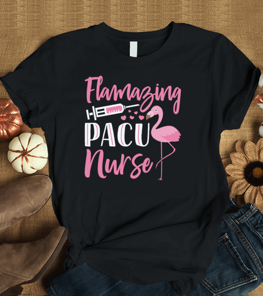Flamazing PACU Nurse Flamingo Hearts Syringe T-Shirt