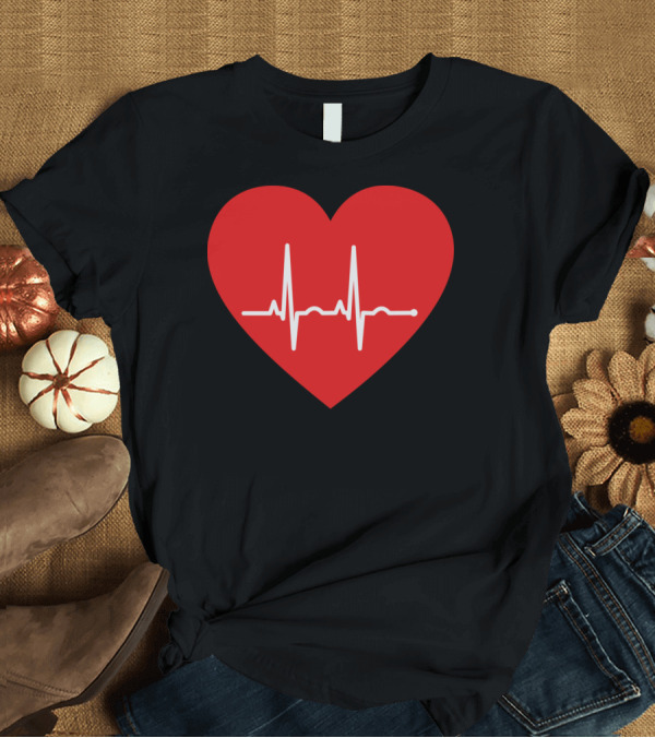 T-Shirt: Heartbeat EKG Red Heart T-Shirt Heartbeat EKG Red Heart T-Shirt