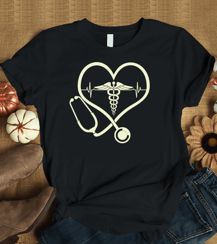 Nurse It Is In My Heartbeat Stethoscope Caduceus Heartbeat T-Shirt