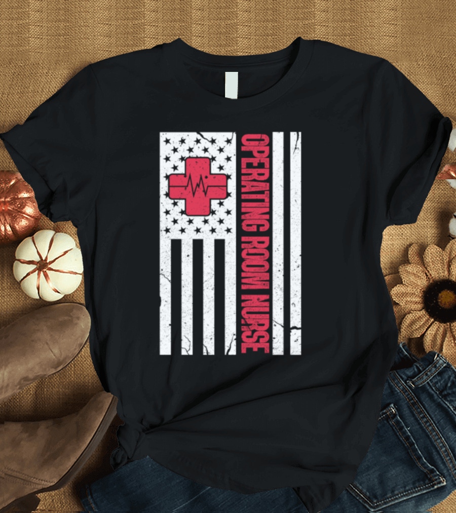Operating Room Nurse American Flag Medical Cross T-Shirt