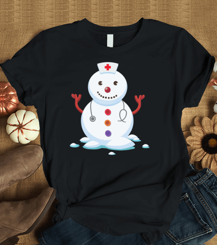 Nurse Snowman with Stethoscope and Nurse Hat T-Shirt