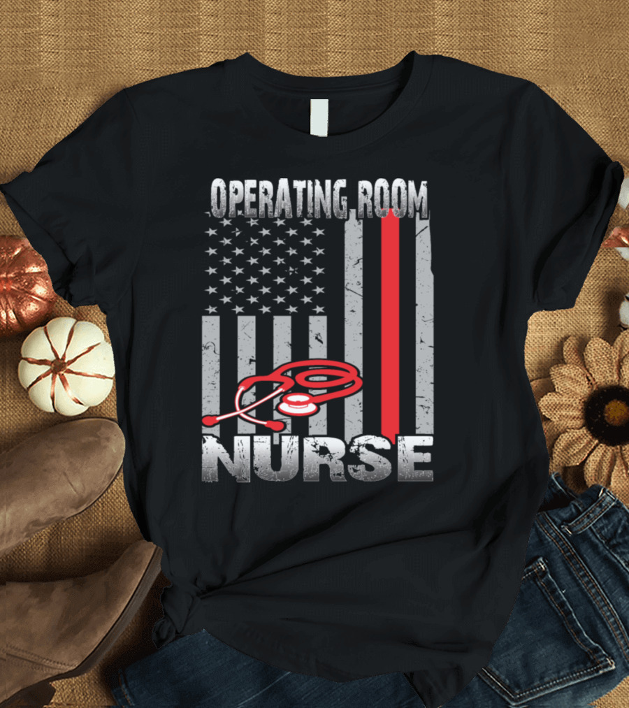 Operating Room Nurse Stethoscope American Flag T-Shirt