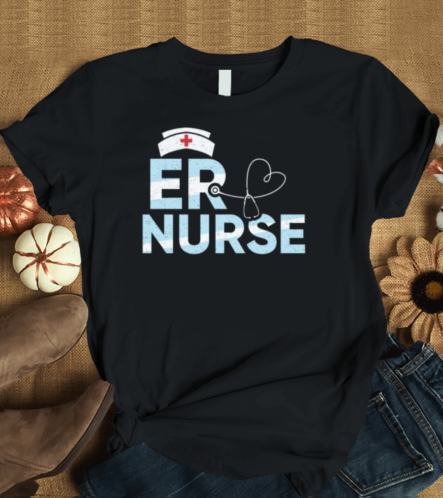 ER Nurse Stethoscope Heart Nurse Cap T-Shirt