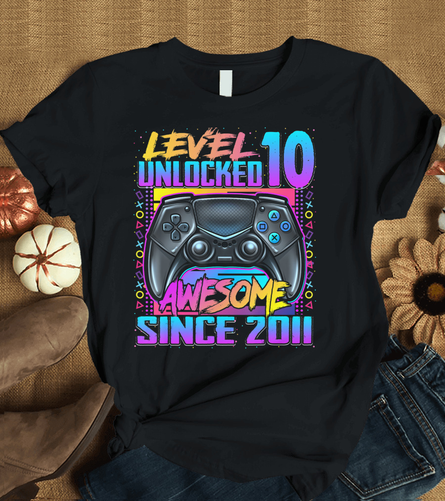 Level 10 Unlocked Awesome Since 2011 Gaming Controller Birthday T-Shirt