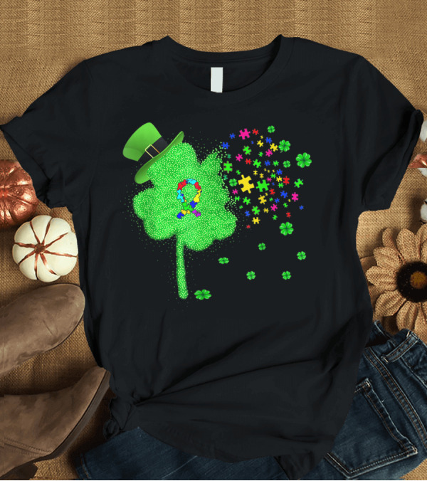T-Shirt: Autism Awareness St Patrick's Day Clover Puzzle Pieces Hat T-Shirt Autism Awareness St Patrick's Day Clover Puzzle Pieces Hat T-Shirt