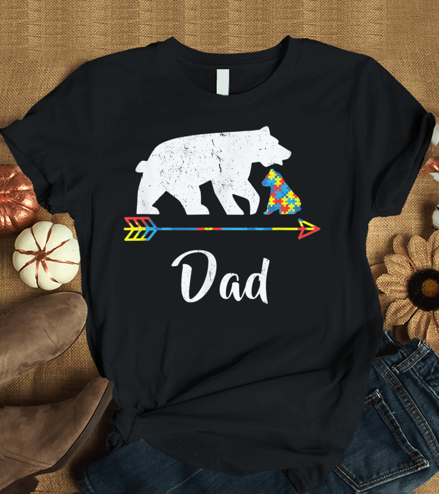 Dad Bear Puzzle Autism Awareness Arrow T-Shirt