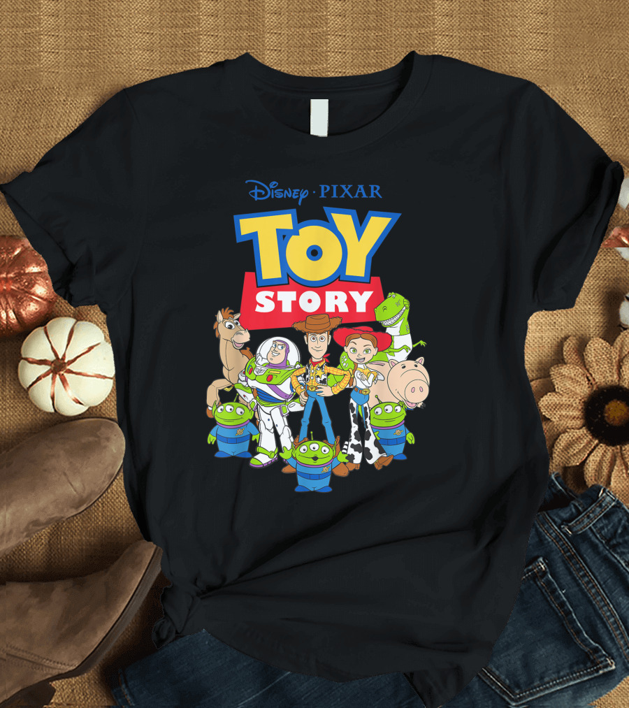Disney Pixar Toy Story Buzz Woody Jessie Rex Hamm Bullseye Green Aliens T-Shirt