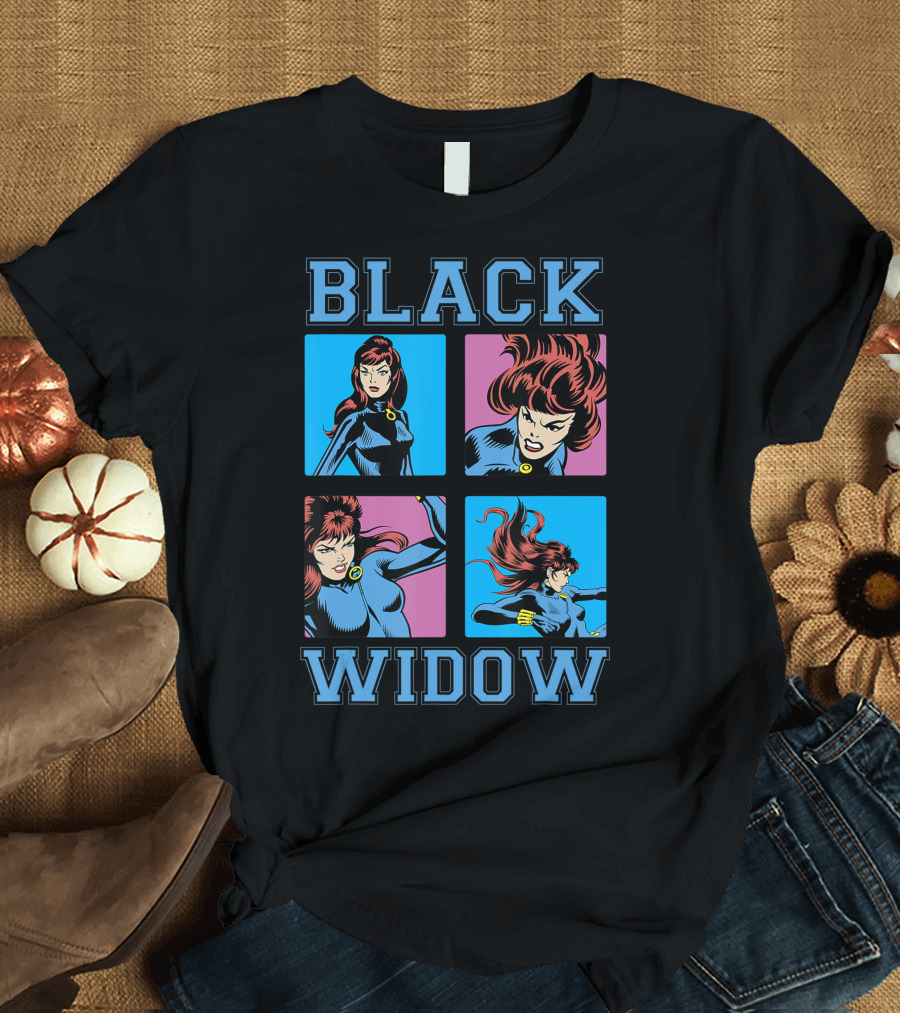 Black Widow Vintage Comic Action Sequence Panels T-Shirt