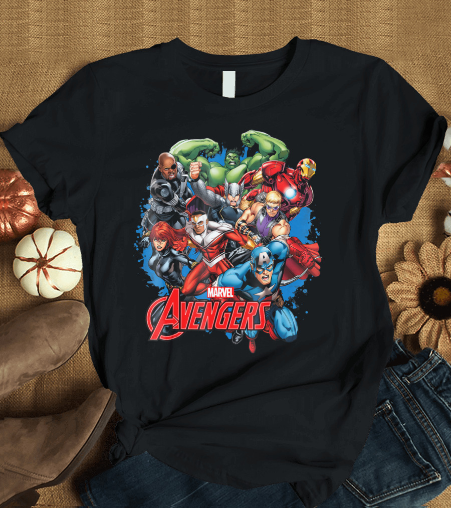 Marvel Avengers Heroes Hulk Iron Man Captain America Thor Black Widow Falcon Classic Action T-Shirt