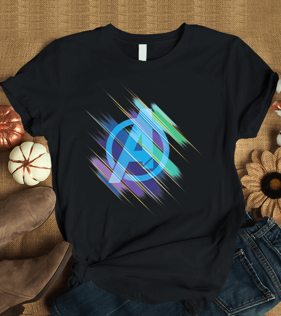Avengers Endgame Blurred Ink Logo Multicolor Stripes T-Shirt