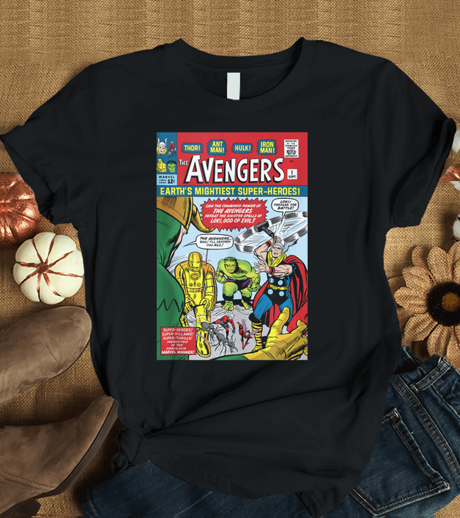 Marvel Avengers First Issue Comic Cover Thor Hulk Iron Man Loki 9R T-Shirt